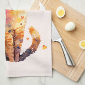 Linge De Cuisine Cute Tabby Chat avec Coeurs (Quart Plié)