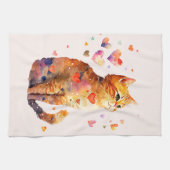 Linge De Cuisine Cute Tabby Chat avec Coeurs (Horizontal)