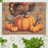 Linge De Cuisine Cute Thanksgiving Turkey Autumn Pumpkins Scene (Plié)