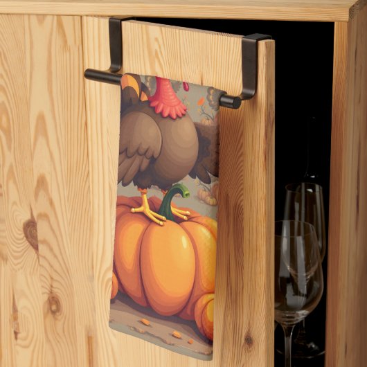 Linge De Cuisine Cute Thanksgiving Turkey Autumn Pumpkins Scene (Pliage en tiers)