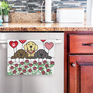 Linge De Cuisine Cute Trois Labradors Cartoon Watching Roses
