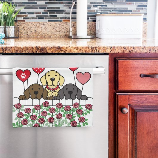 Linge De Cuisine Cute Trois Labradors Cartoon Watching Roses