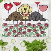 Linge De Cuisine Cute Trois Labradors Cartoon Watching Roses (Plié)