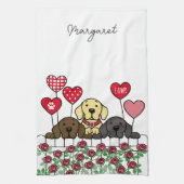Linge De Cuisine Cute Trois Labradors Cartoon Watching Roses (Vertical)