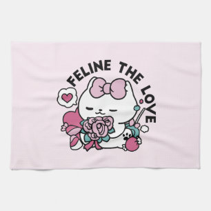 Linge De Cuisine Cute Valentine's Cat Design - Feline the Love