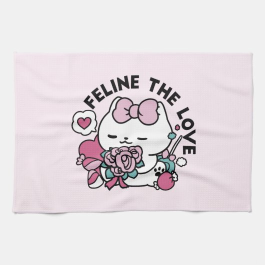 Linge De Cuisine Cute Valentine's Cat Design - Feline the Love (Horizontal)