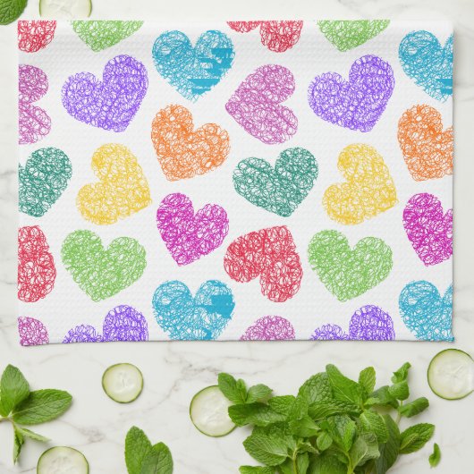 Linge De Cuisine Cute Vibrant Doodled Heart Valentine's Day Motif (Plié)