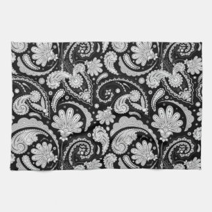 Linge De Cuisine Cute vintage noir blanc paisley motif