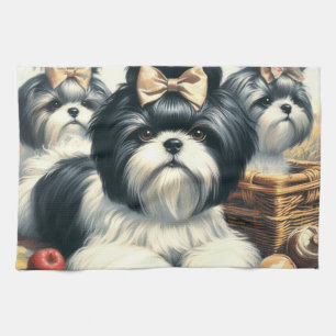 Linge De Cuisine Cute Vintage peinture Shih-Tzu