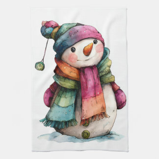 Linge De Cuisine Cute Watercolor Christmas Snowman Kitchen Towel
