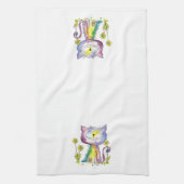 Linge De Cuisine Cute Whimsical Happy Chat avec Fleur Jaune (Vertical)