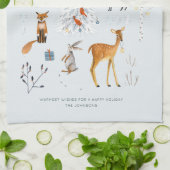 Linge De Cuisine Cute Woodland Bleu animaux renard & cerf (Plié)