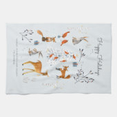 Linge De Cuisine Cute Woodland Bleu animaux renard & cerf (Horizontal)