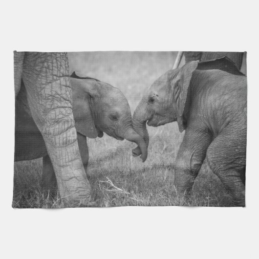 Linge De Cuisine Cutest Baby Animals | Baby Elephants Greeting (Horizontal)