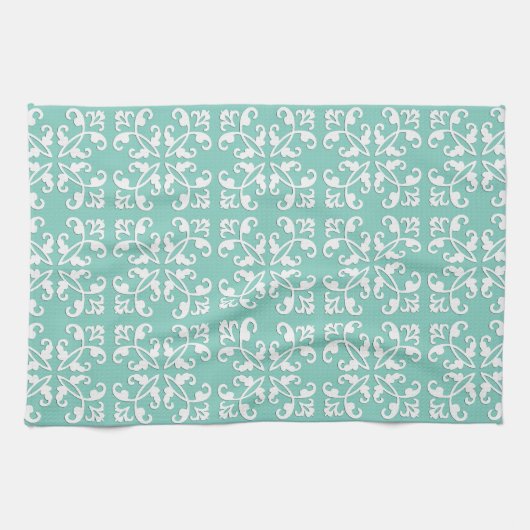 Linge De Cuisine Cutwork de dentelle - blanc au-dessus de vert de (Horizontal)
