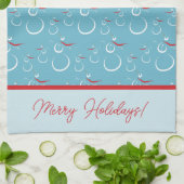 Linge De Cuisine Cyan Red Merry Holidays Jote Snowman Motif (Plié)