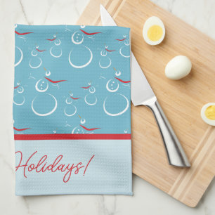 Linge De Cuisine Cyan Red Merry Holidays Jote Snowman Motif