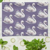 Linge De Cuisine Cygne aquarelle avec fleurs de lavande (Plié)