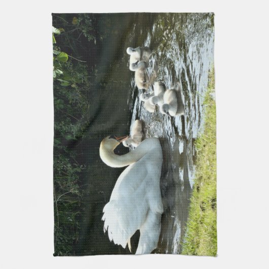 Linge De Cuisine Cygne blanc avec poules (Vertical)