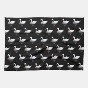 Linge De Cuisine Cygne blanc sur noir