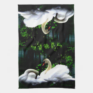 Linge De Cuisine Cygnes muets blancs