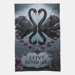 Linge De Cuisine Cygnes noirs romantiques, reflet du cœur avec text