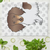 Linge De Cuisine Dachshund à poil long chocolat et tan piebalde & p (Plié)