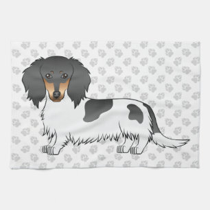 Linge De Cuisine Dachshund à poil long piebalde noir et feu & patte