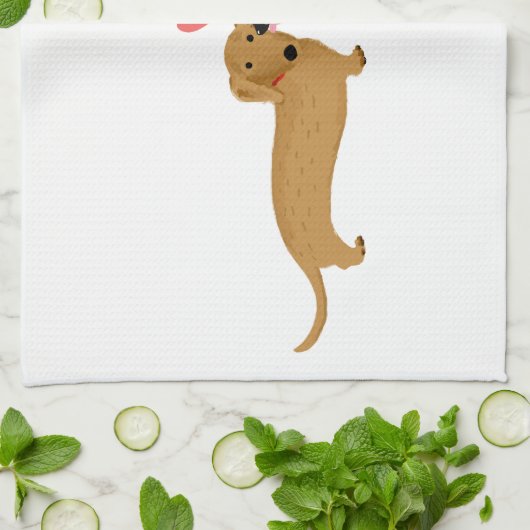 Linge De Cuisine Dachshund Baiser avec coeur (Plié)