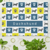 Linge De Cuisine Dachshund Chien & Paw Yellow & Blue Grid (Plié)