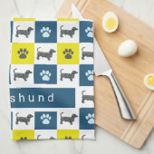 Linge De Cuisine Dachshund Chien & Paw Yellow & Blue Grid (Quart Plié)