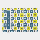 Linge De Cuisine Dachshund Chien & Paw Yellow & Blue Grid (Horizontal)