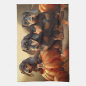 Linge De Cuisine Dachshund Chiot Automne Citrouille de plaisir (Vertical)