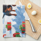 Linge De Cuisine Dachshund Courir en neige avec Casquette de Noël (Quart Plié)