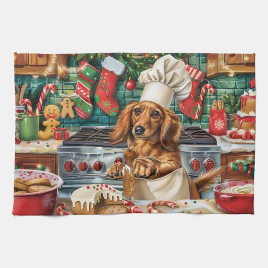 Linge De Cuisine Dachshund Gîtes : Noël festif (Horizontal)