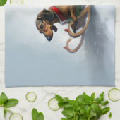 Linge De Cuisine Dachshund hiver neige de Noël (Plié)