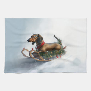 Linge De Cuisine Dachshund hiver neige de Noël