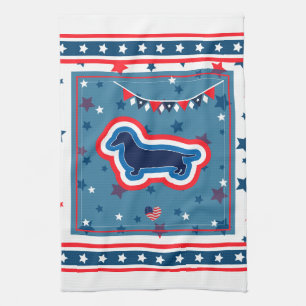 Linge De Cuisine Dachshund Patriotique Rouge Blanc Et Bleu 4 Juille
