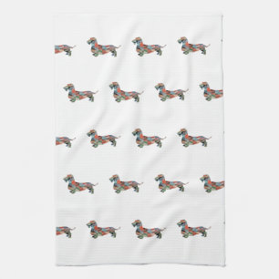 Linge De Cuisine Dachshund Revêtu Géo Silhouette Plaid