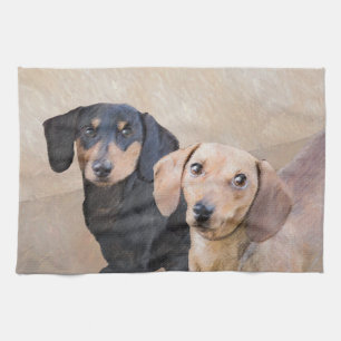 Linge De Cuisine Dachshund (Smooth) Peinture - Art Chien original
