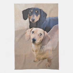Linge De Cuisine Dachshund (Smooth) Peinture - Art Chien original