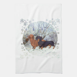 Linge De Cuisine Dachshunds dans la Neige