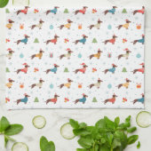 Linge De Cuisine Dachshunds dans le Motif des pulls de Noël (Plié)