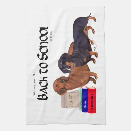 Linge De Cuisine Dachshunds Retour à l'école (Vertical)