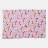 Linge De Cuisine Dachshunds & Snowflakes sur rose (Horizontal)