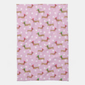Linge De Cuisine Dachshunds & Snowflakes sur rose (Vertical)