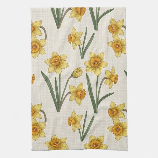 Linge De Cuisine Daffodil Spring Floral in Soft Yellow and Green 5 (Vertical)