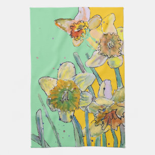 Linge De Cuisine Daffodique Fleur Floral Ressort Aquarelle Mint