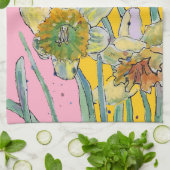 Linge De Cuisine Daffodique Fleur Floral Ressort Aquarelle rose (Plié)