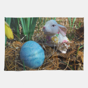 Linge De Cuisine Daffodiques et oeuf bleu de Pâques